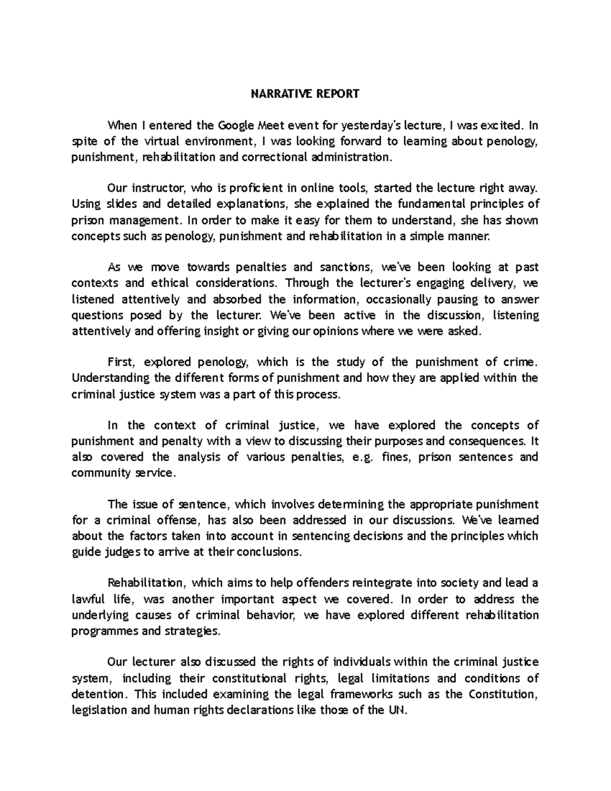 Narrative Report - CariñO - NARRATIVE REPORT When I entered the Google ...