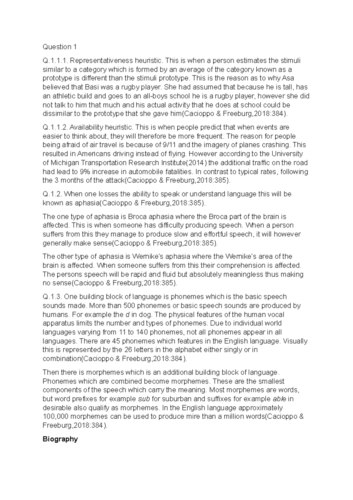 PSYC5112 TakeHome Test 1 Varsity College Question 1 Q.1.1