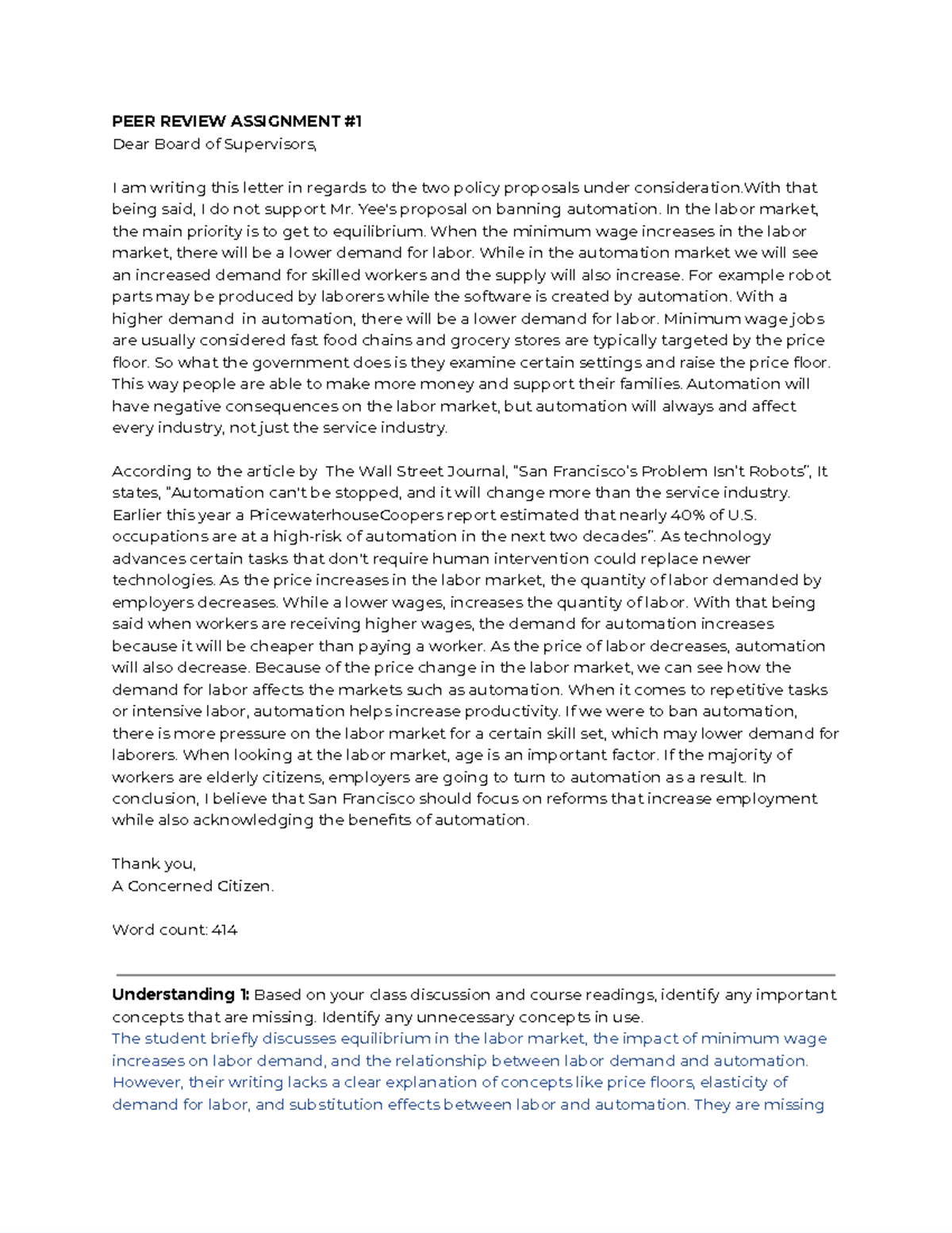 W24 Writing Assignment 2 Peer Reviews - PEER REVIEW ASSIGNMENT Dear ...
