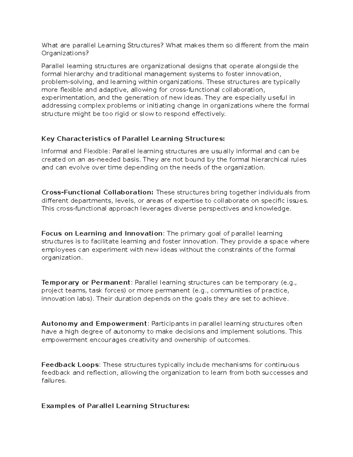 What are parallel Learning Structures - These structures are typically ...