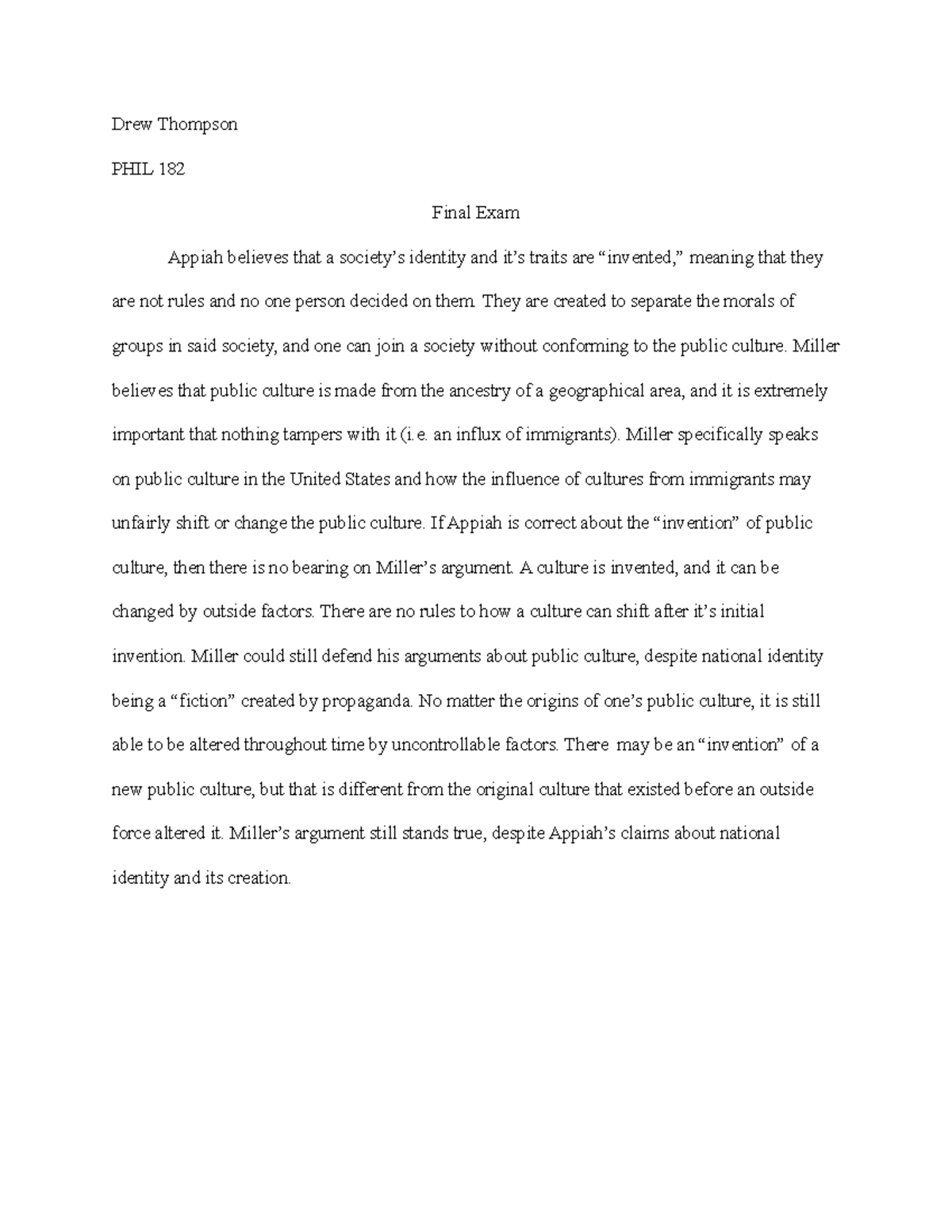 Phil 182 Final Exam essays PHIL 182 Loyola Studocu