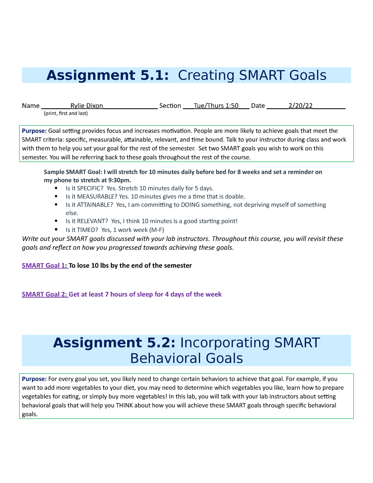 smart goals assignment wcu