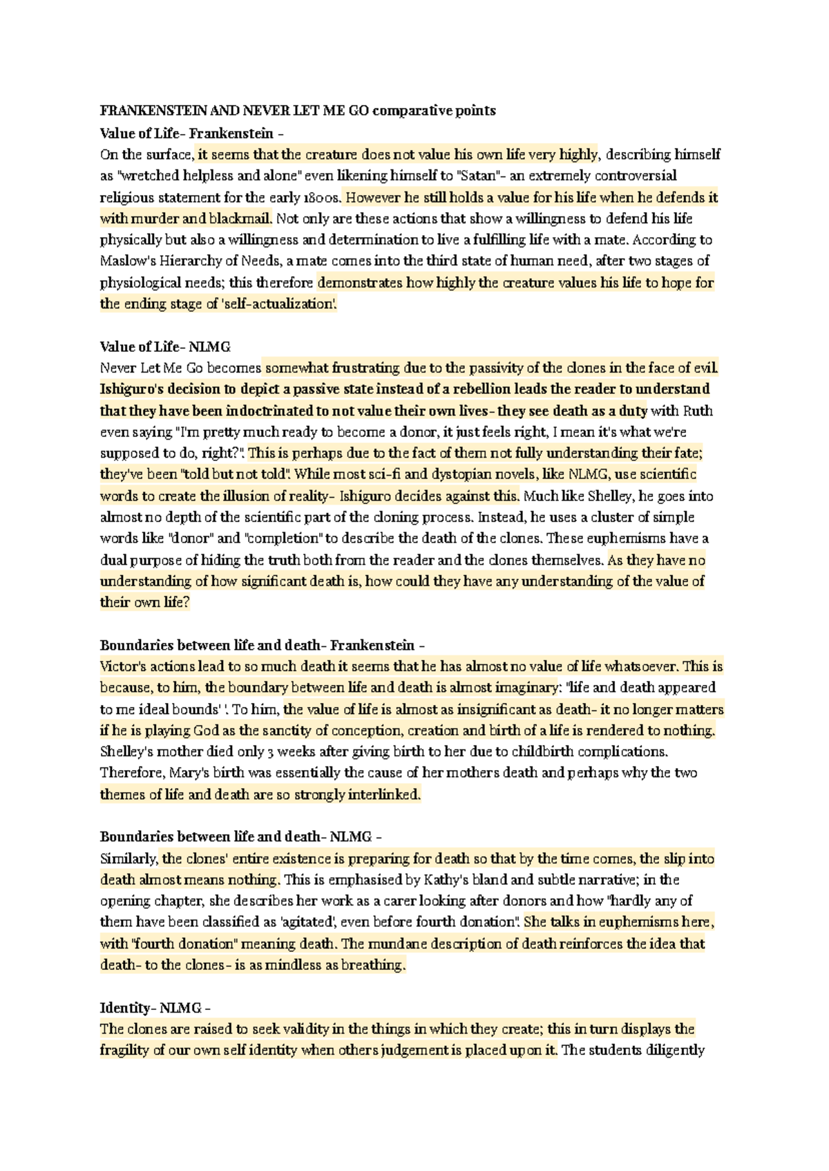 Frankenstein and NLMG comparison - Themes - FRANKENSTEIN AND NEVER LET ...