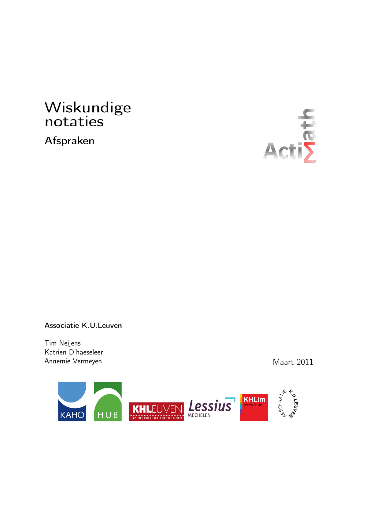 Wiskundige Notaties, Aan De Universiteit Hasselt - Wiskundige Notaties ...