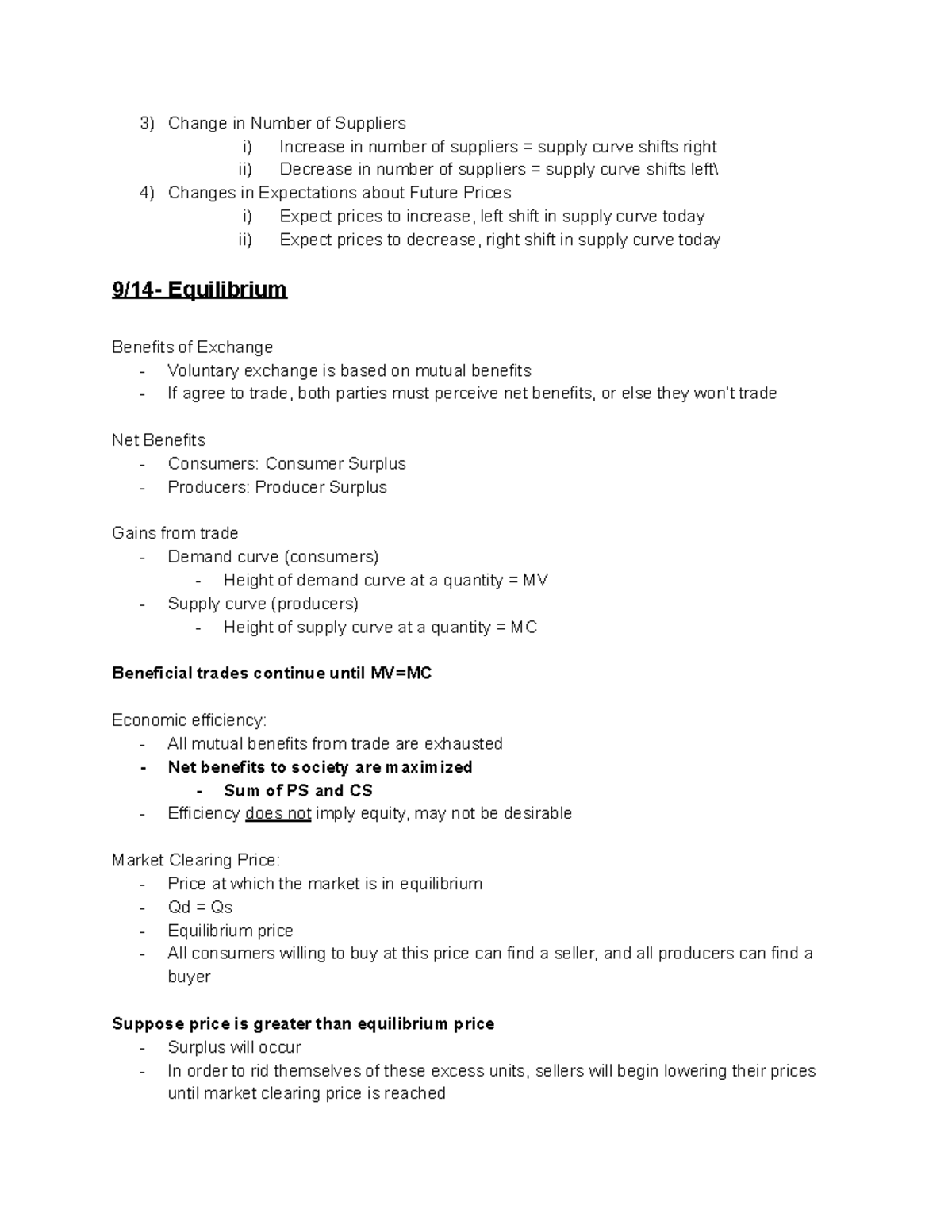 Econ 201 Notes for Midterm #1 4 - Change in Number of Suppliers i ...