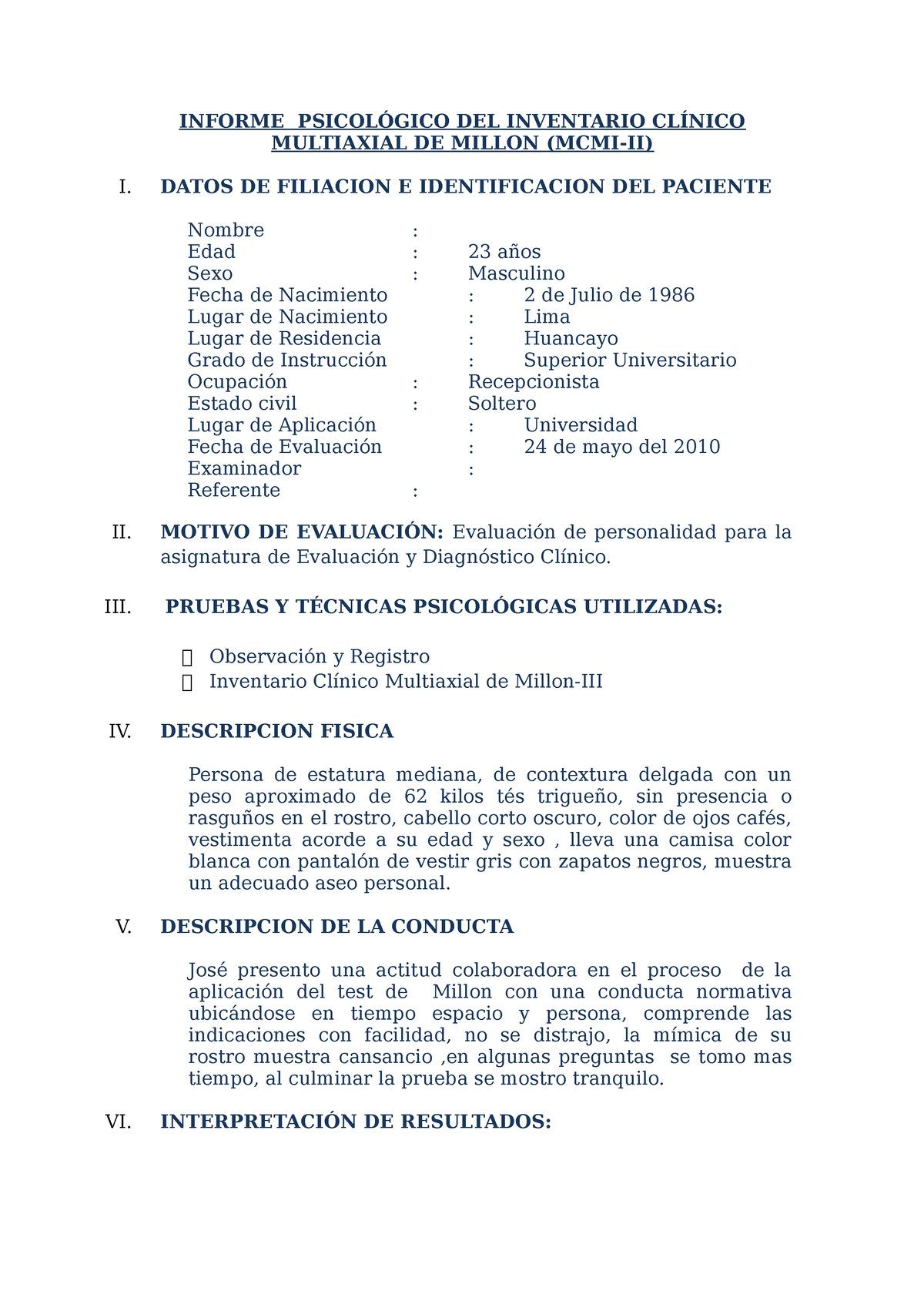 Pdf Informe Psicologico Inventario Clinico Multiaxial De Millon Iii Hot Sex Picture 4016