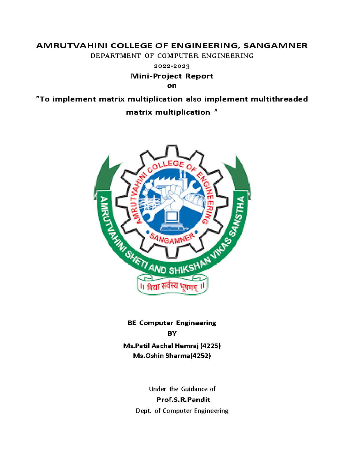 Daa Mini Project - AMRUTVAHINI COLLEGE OF ENGINEERING, SANGAMNER ...