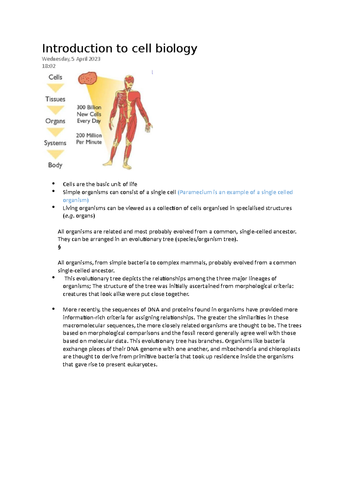 introduction to cell biology assignment