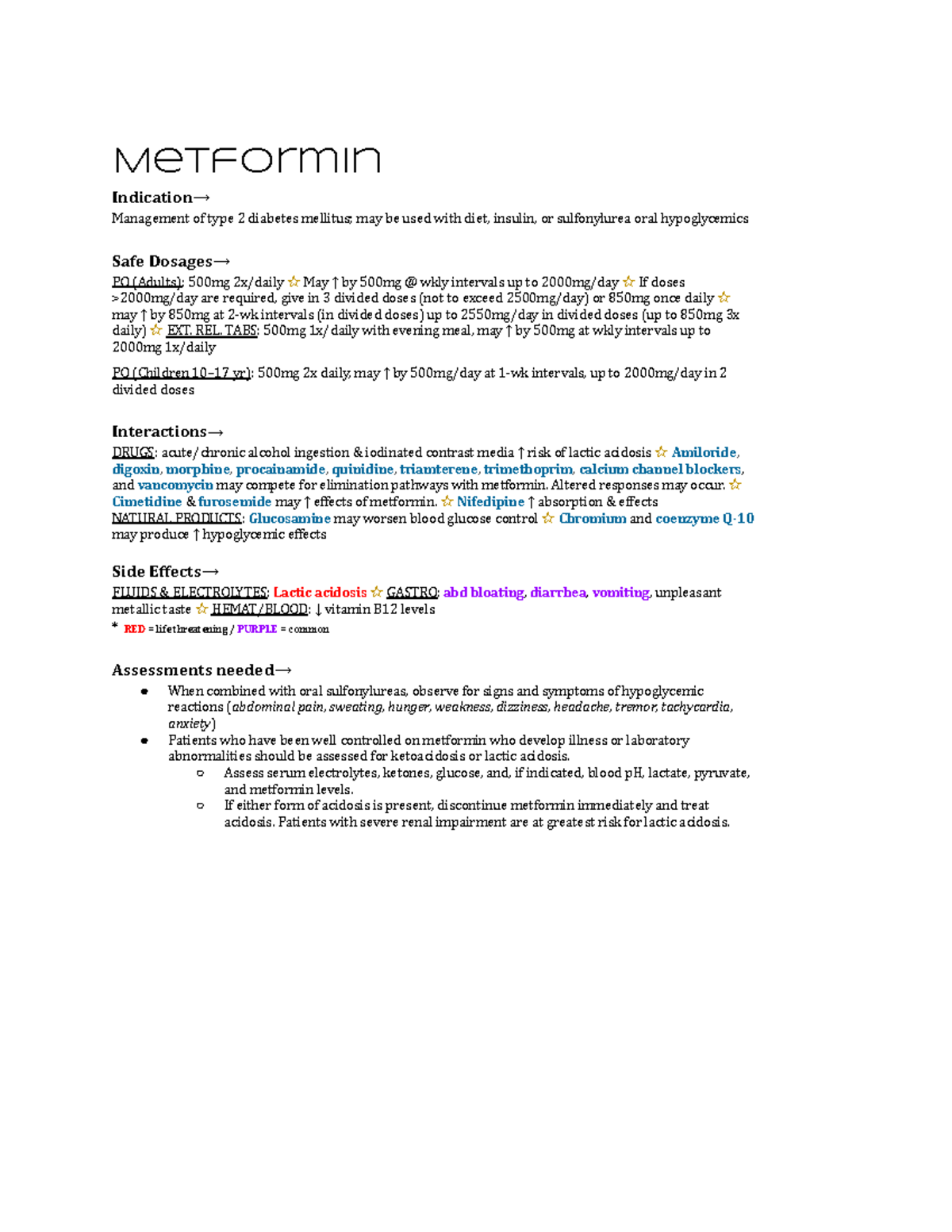 Flash cards - Metformin Indication ² Management of type 2 diabetes ...