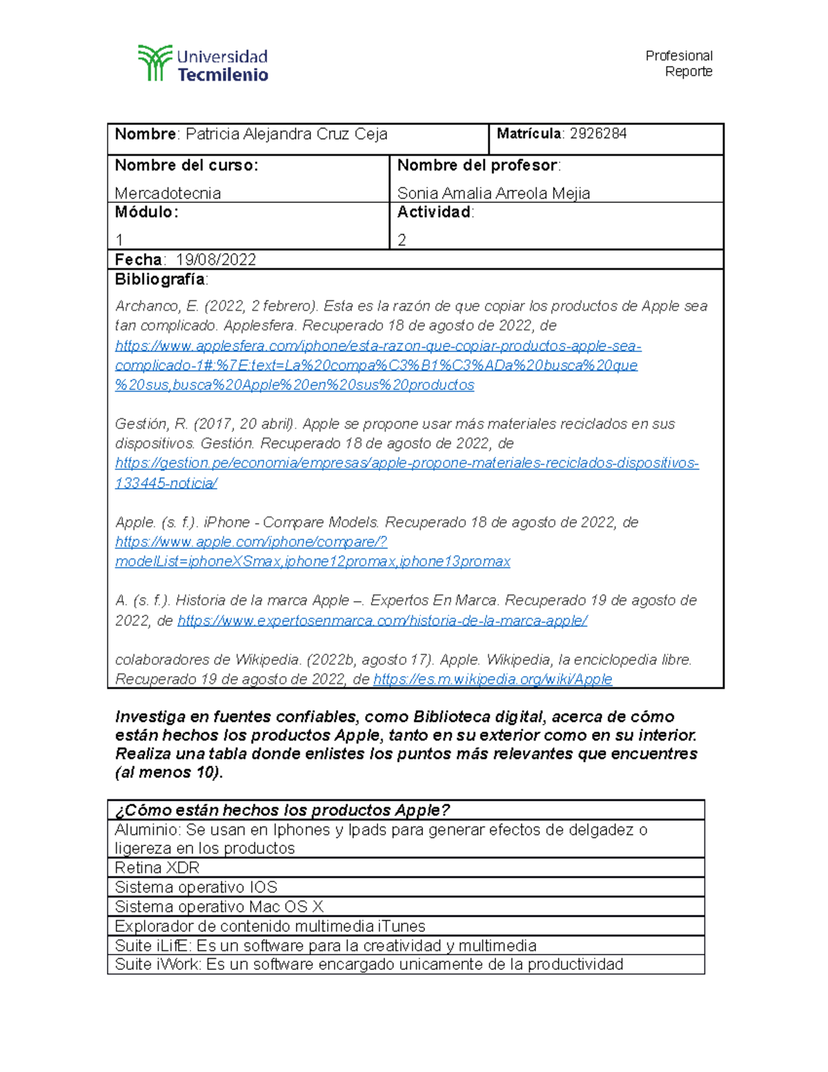 Actividad Mercadotecnia Reporte Nombre Patricia Alejandra Cruz Ceja Matr Cula