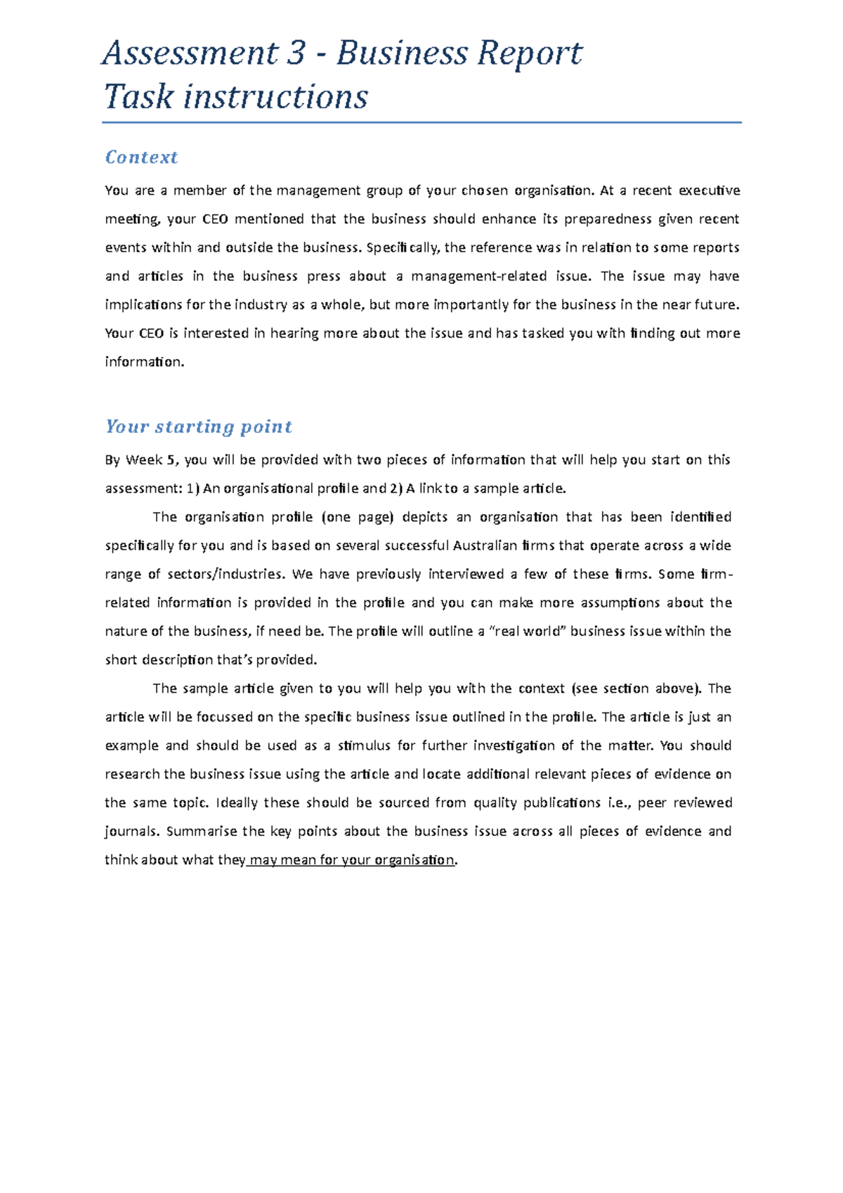 Assessment Item 3 Business Report Task Instructions - Assessment 3 ...