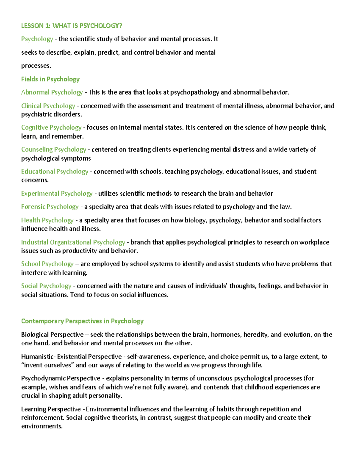 Lulay - jhk - LESSON 1: WHAT IS PSYCHOLOGY? Psychology - the scientific ...