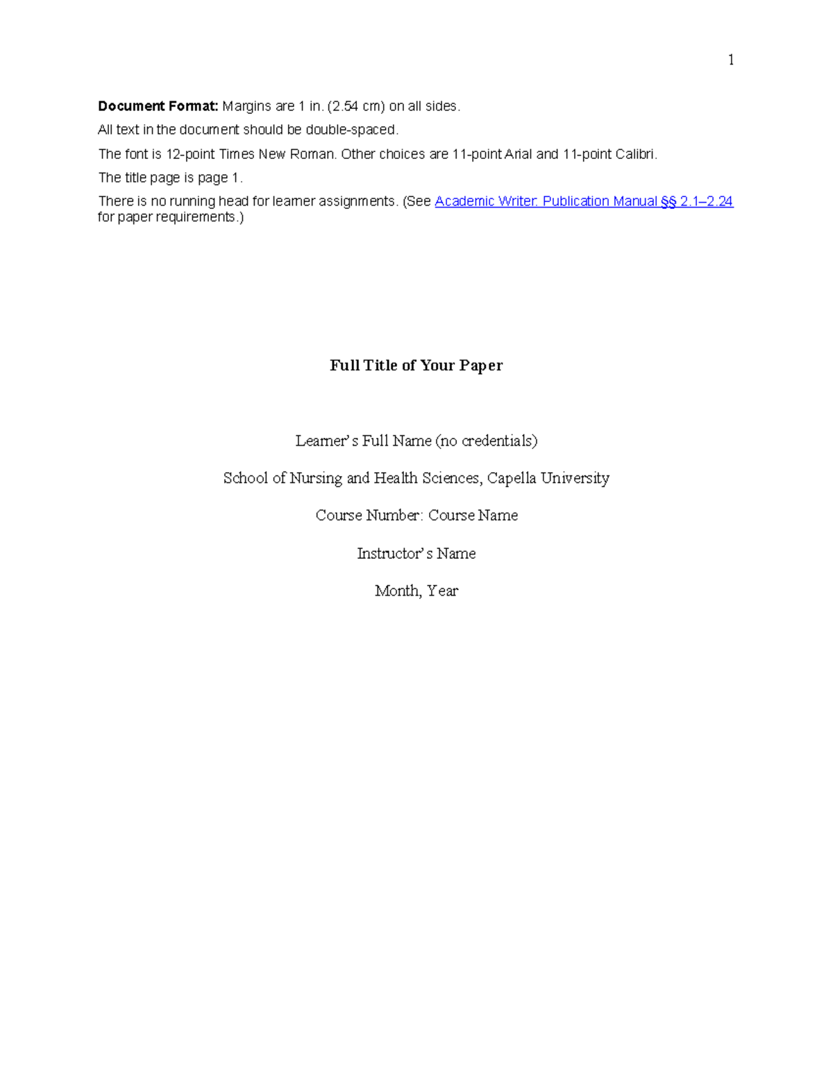 Cf sonhs apa style paper tutorial - Document Format: Margins are 1 in ...