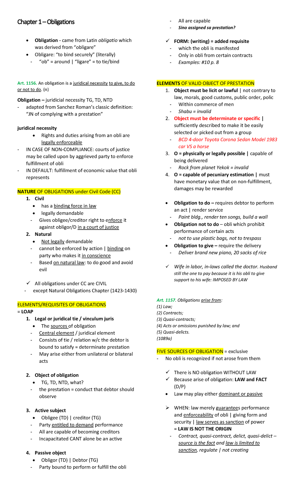 Chapter 1 - Obligations - Chapter 1 – Obligations Obligation - came ...