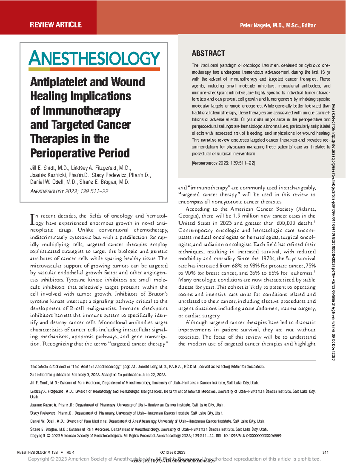 Antiplatelet and Wound Healing Implications of Immunotherapy and ...