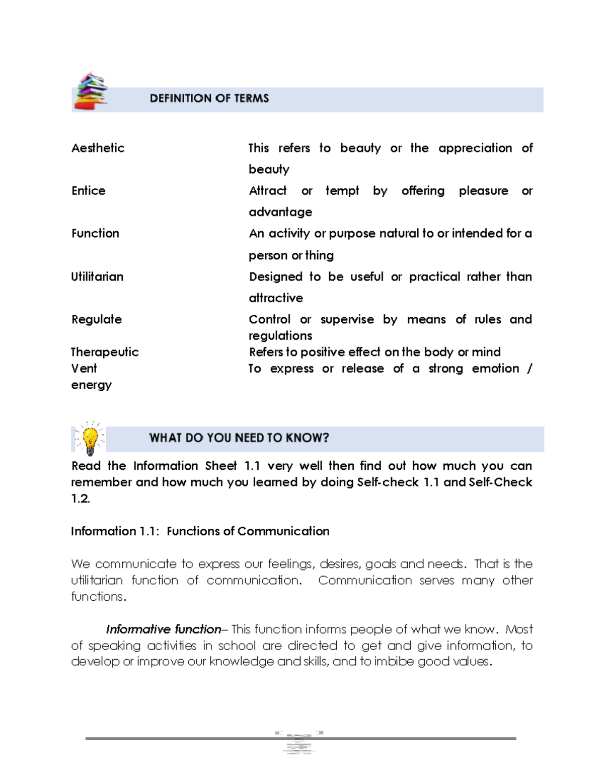 Aesthetic - Information 1: Functions of Communication We communicate to ...