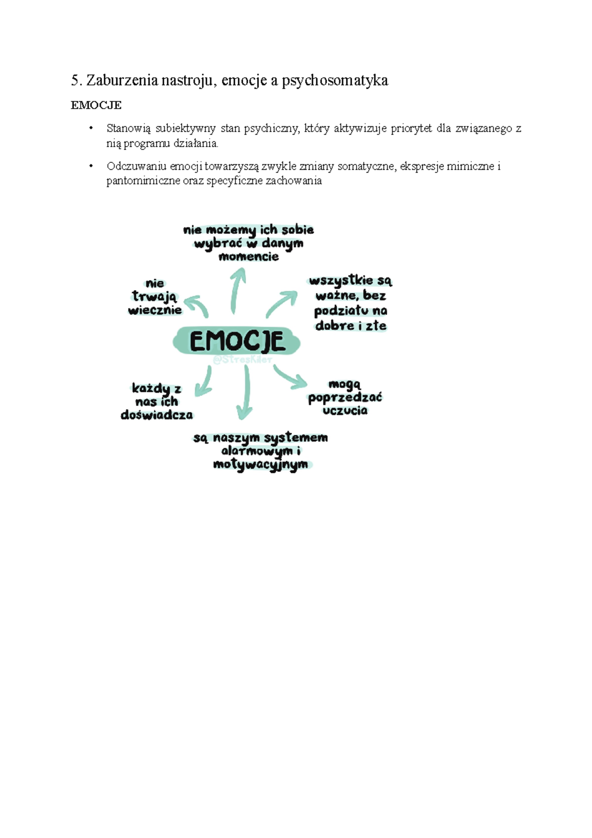 5 - Emocje, Psychosomatyka - 5. Zaburzenia Nastroju, Emocje A ...