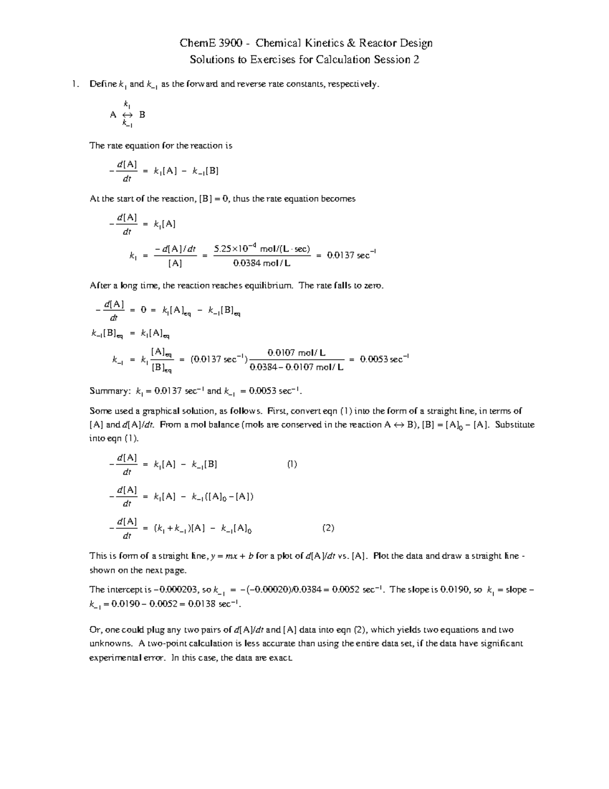 Calc Session 2soln defining forward and reverse rate constants and