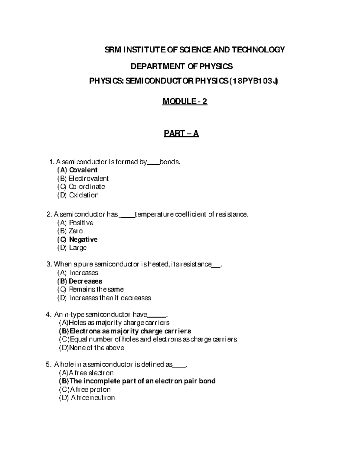 Module II - Question BANK (NEW) - SRM INSTITUTE OF SCIENCE AND ...
