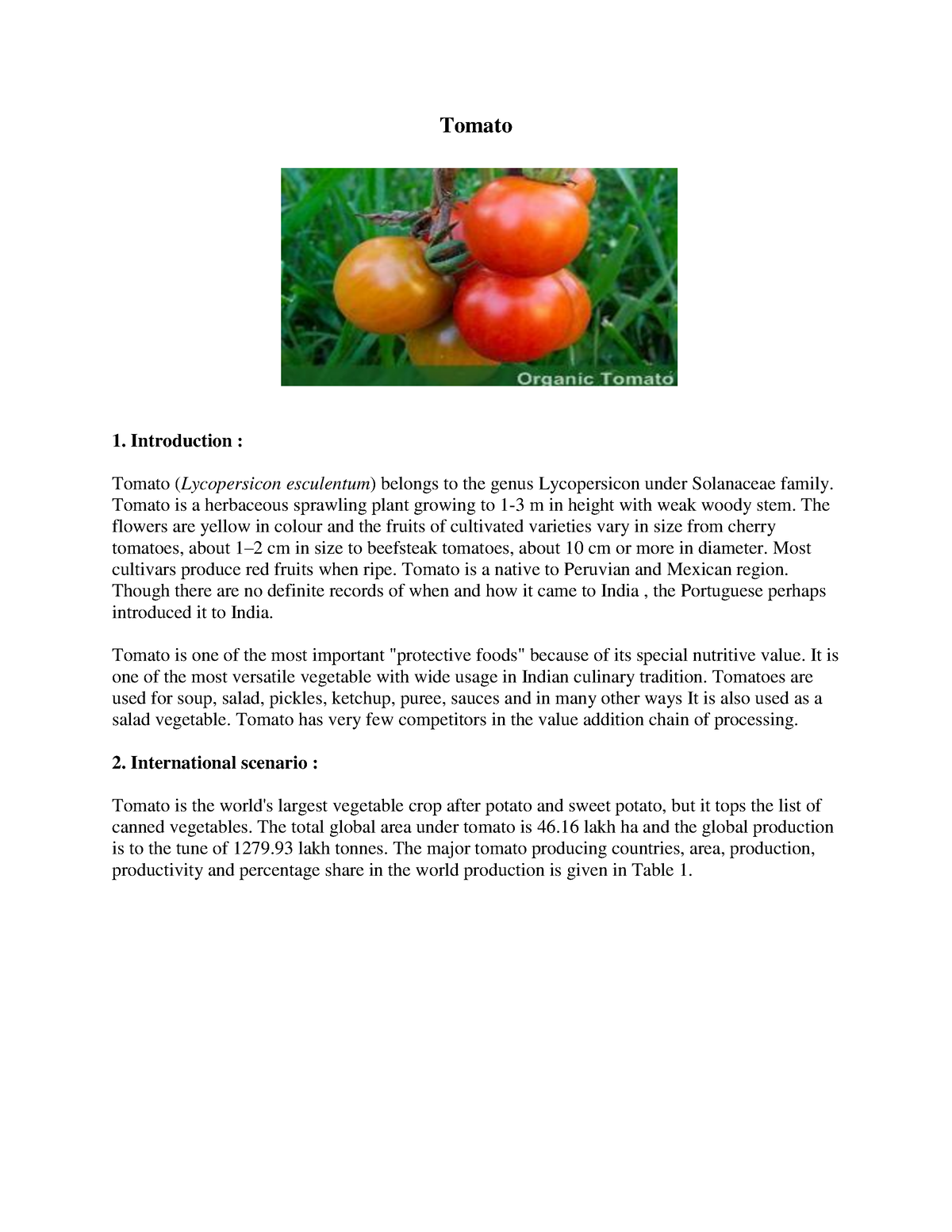 tomato introduction research paper