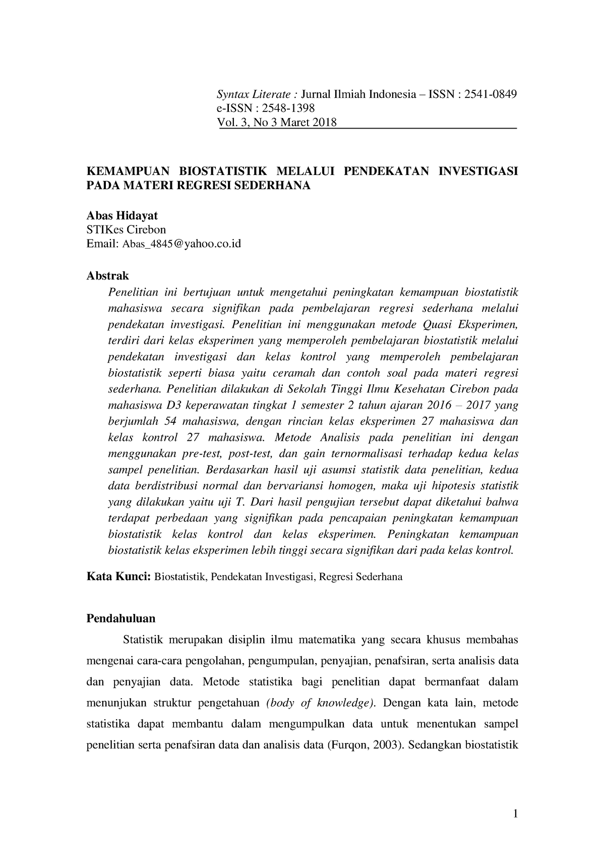 Biostatistik Dengan Metode Regresi - 1 Syntax Literate : Jurnal Ilmiah ...