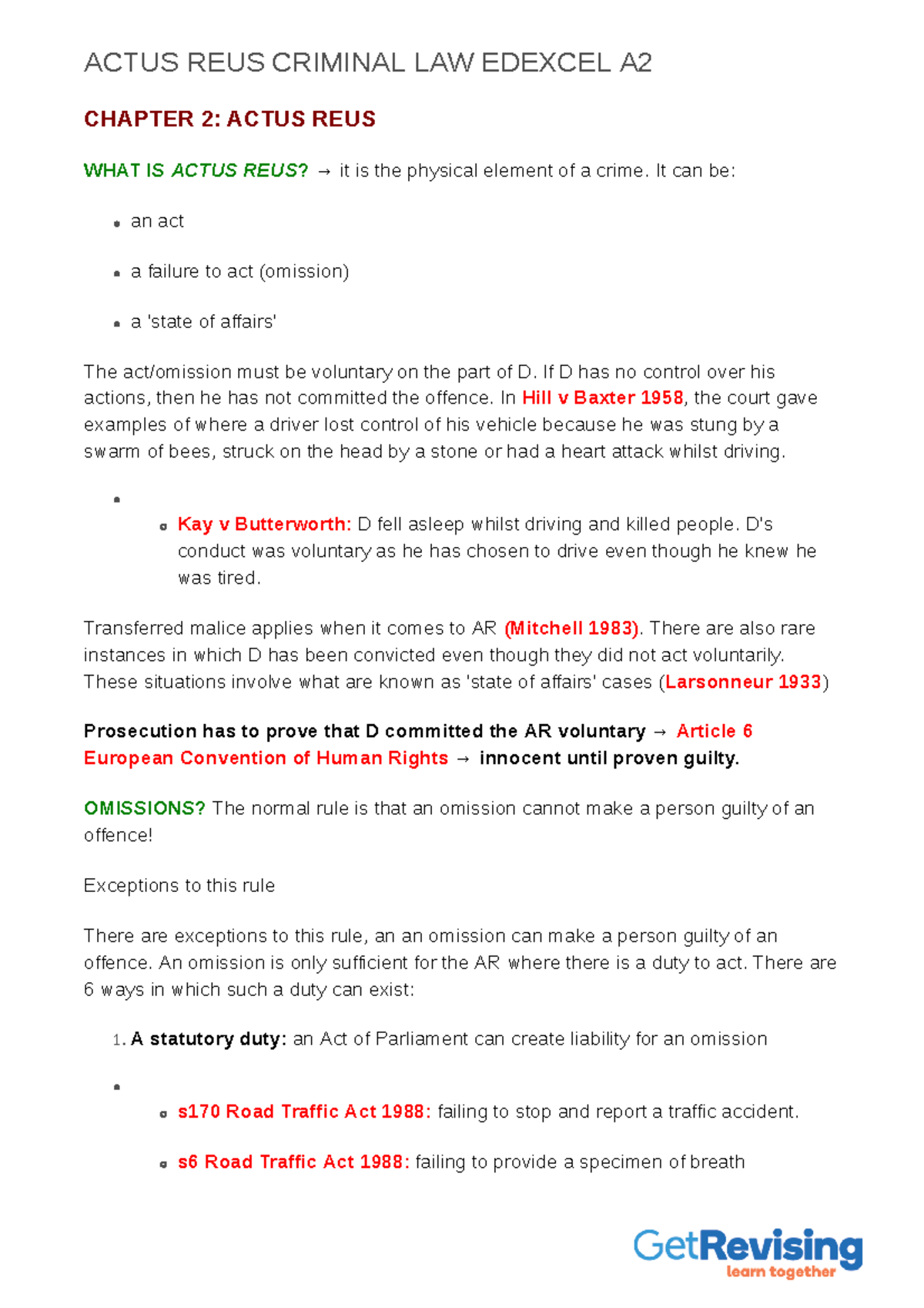 Actus REUS Criminal LAW Edexcel A2 - ACTUS REUS CRIMINAL LAW EDEXCEL A ...