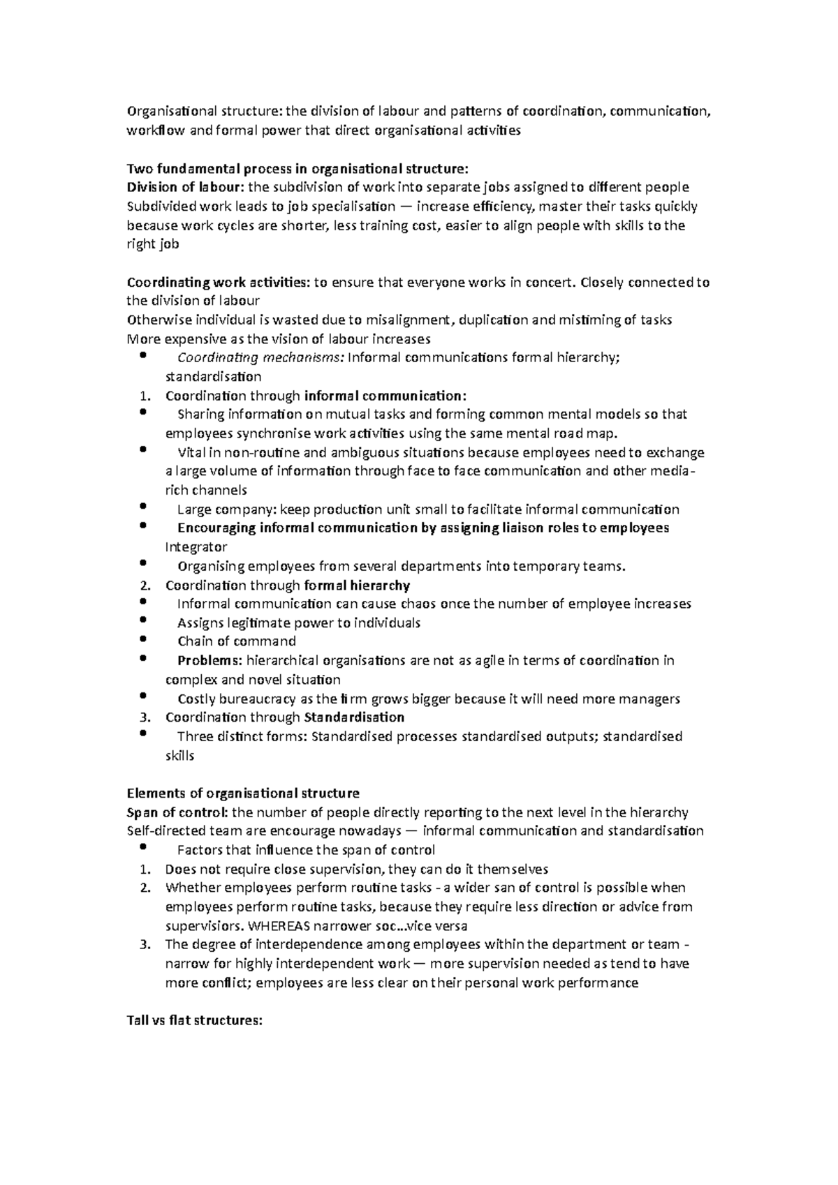 Organisational structure week 11 notes - Organisational structure: the ...