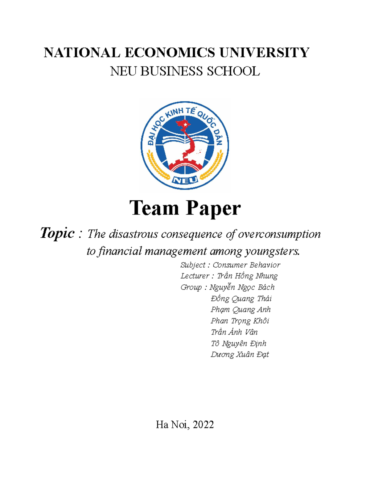 CB-essay - Report - NATIONAL ECONOMICS UNIVERSITY NEU BUSINESS SCHOOL ...