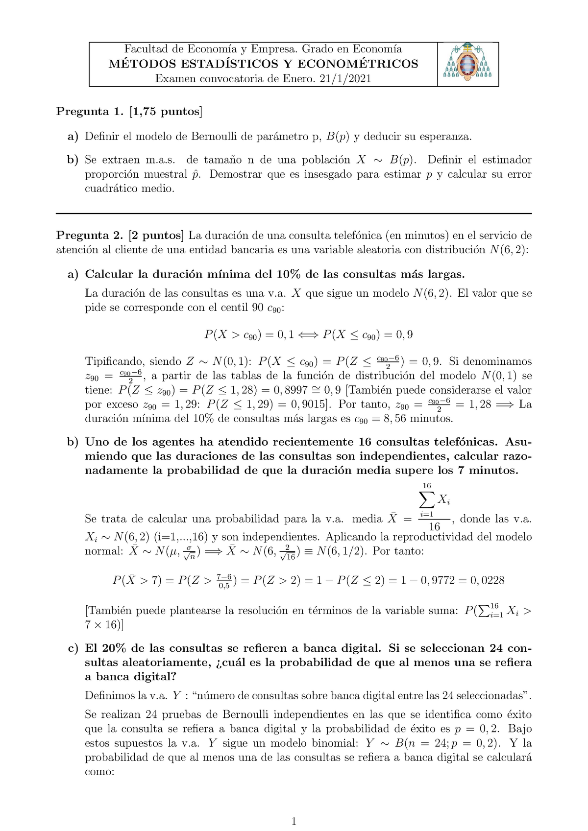 Examen Resuelto De La Convocatoria De Enero 2021 - Facultad De Econom ...