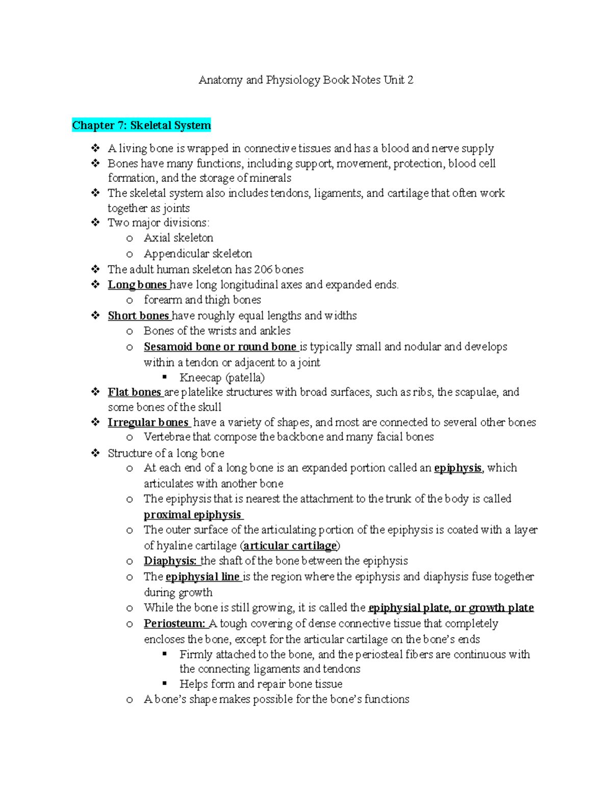 Anatomy And Physiology Chapter Notes Unit 2 - Anatomy And Physiology ...