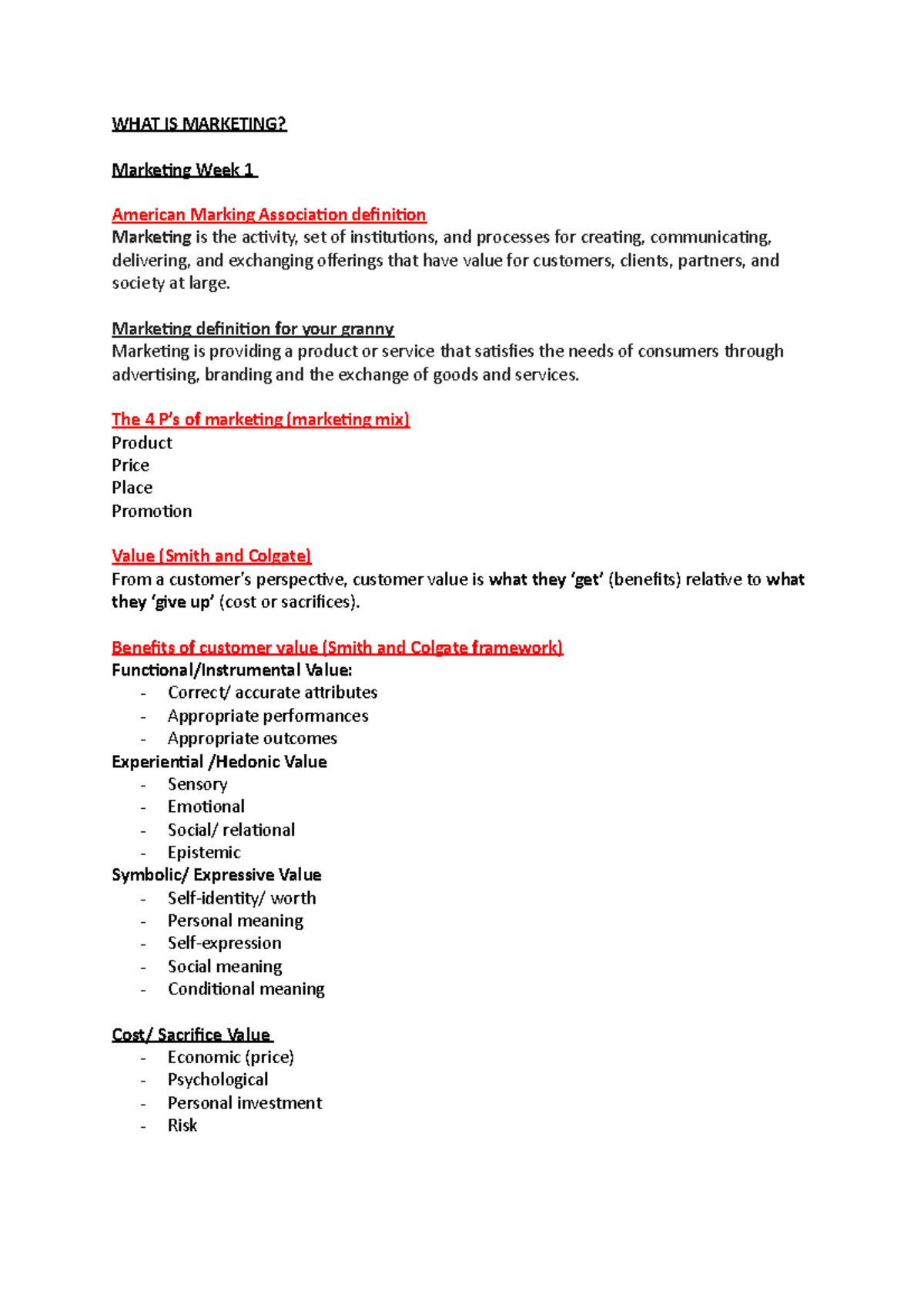 Marketing Week 1 - Summary of week 1 for MFK1120 online lectures - WHAT ...