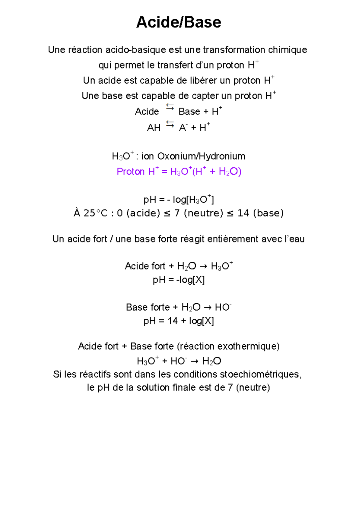 Acide Base - Synthèse-fiche Détaillée Et Facile A Etudier - Acide/Base ...