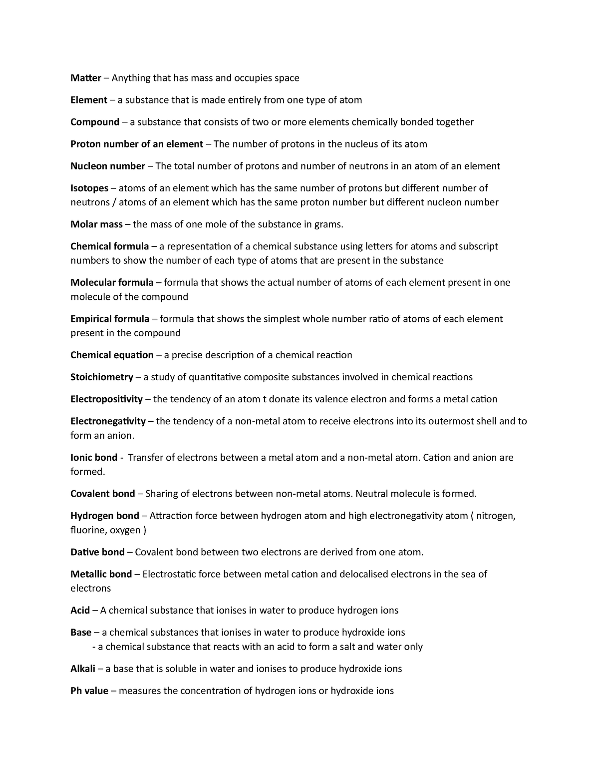 Chemistry defintions - Matter – Anything that has mass and occupies ...