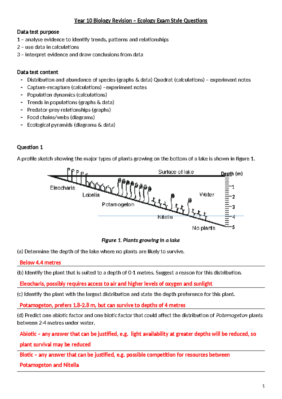 10 Biology Data Test Revision Answers 2024 - Year 10 Biology Revision ...