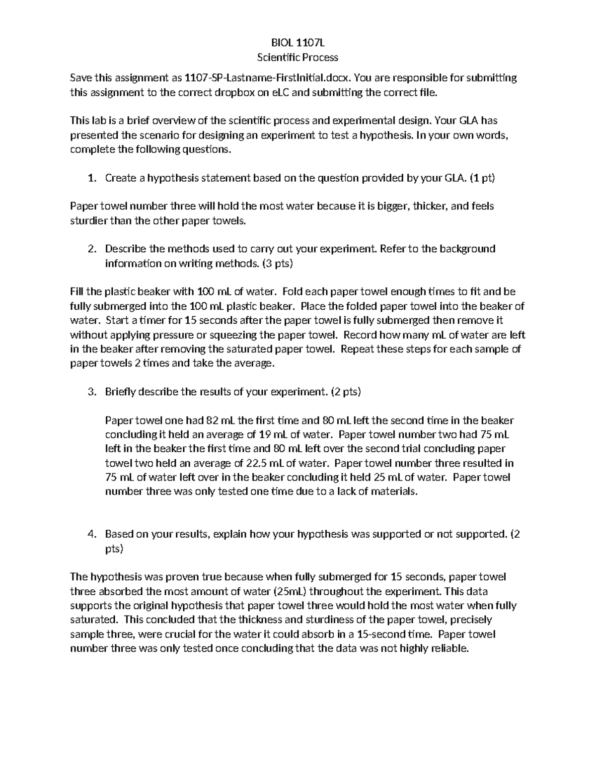 1107 scientific process lab - BIOL 1107L Scientific Process Save this ...