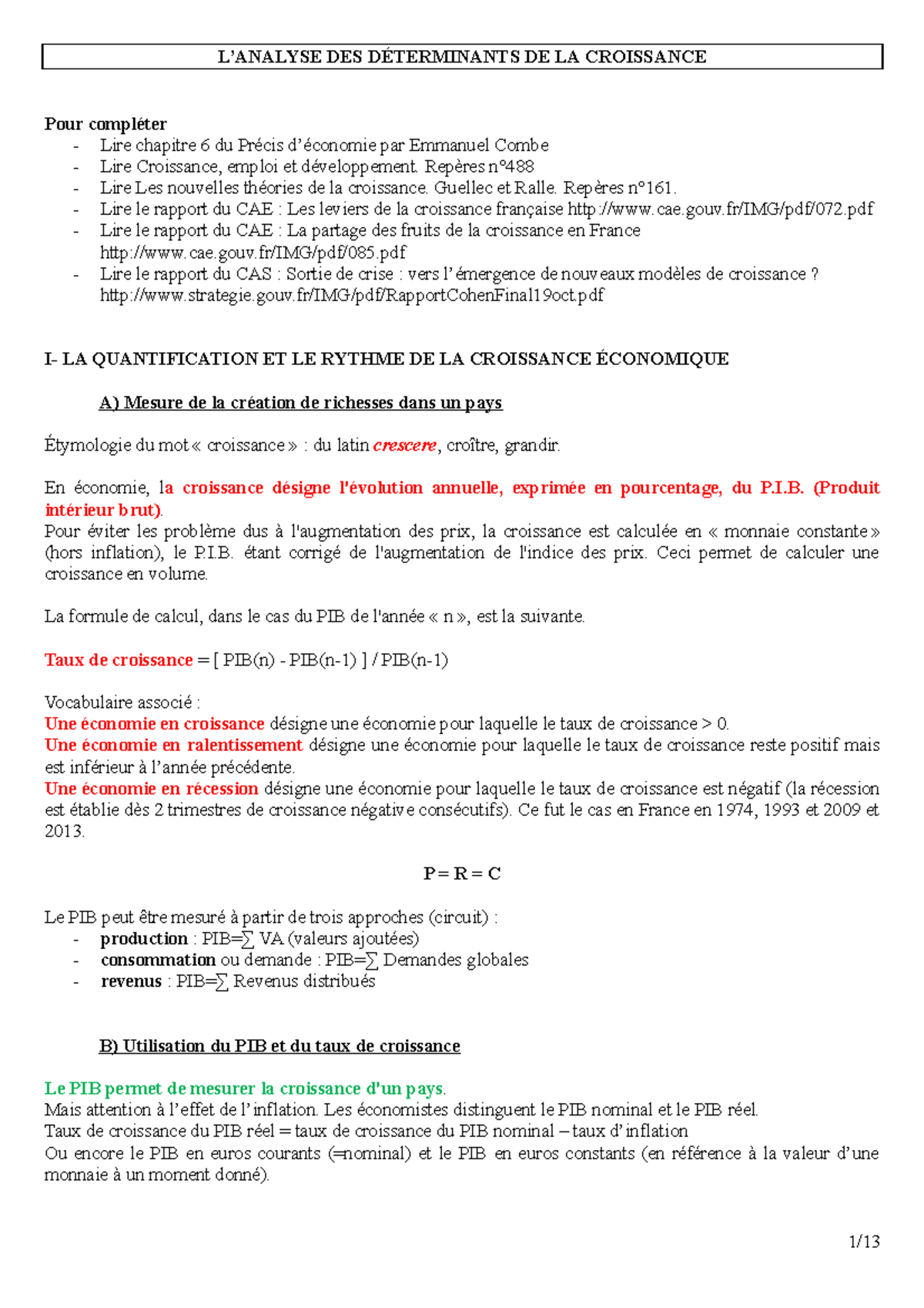 Les déterminants de la croissance cours - L’ANALYSE DES DÉTERMINANTS DE ...