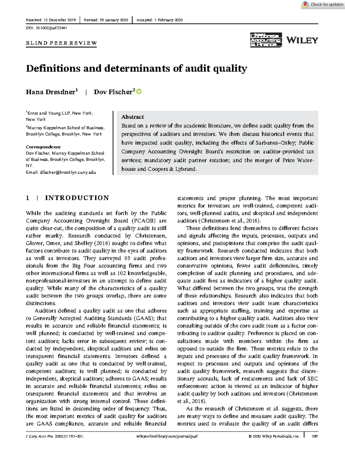 Definitions and determinants of audit quality - Email: dfischer ...