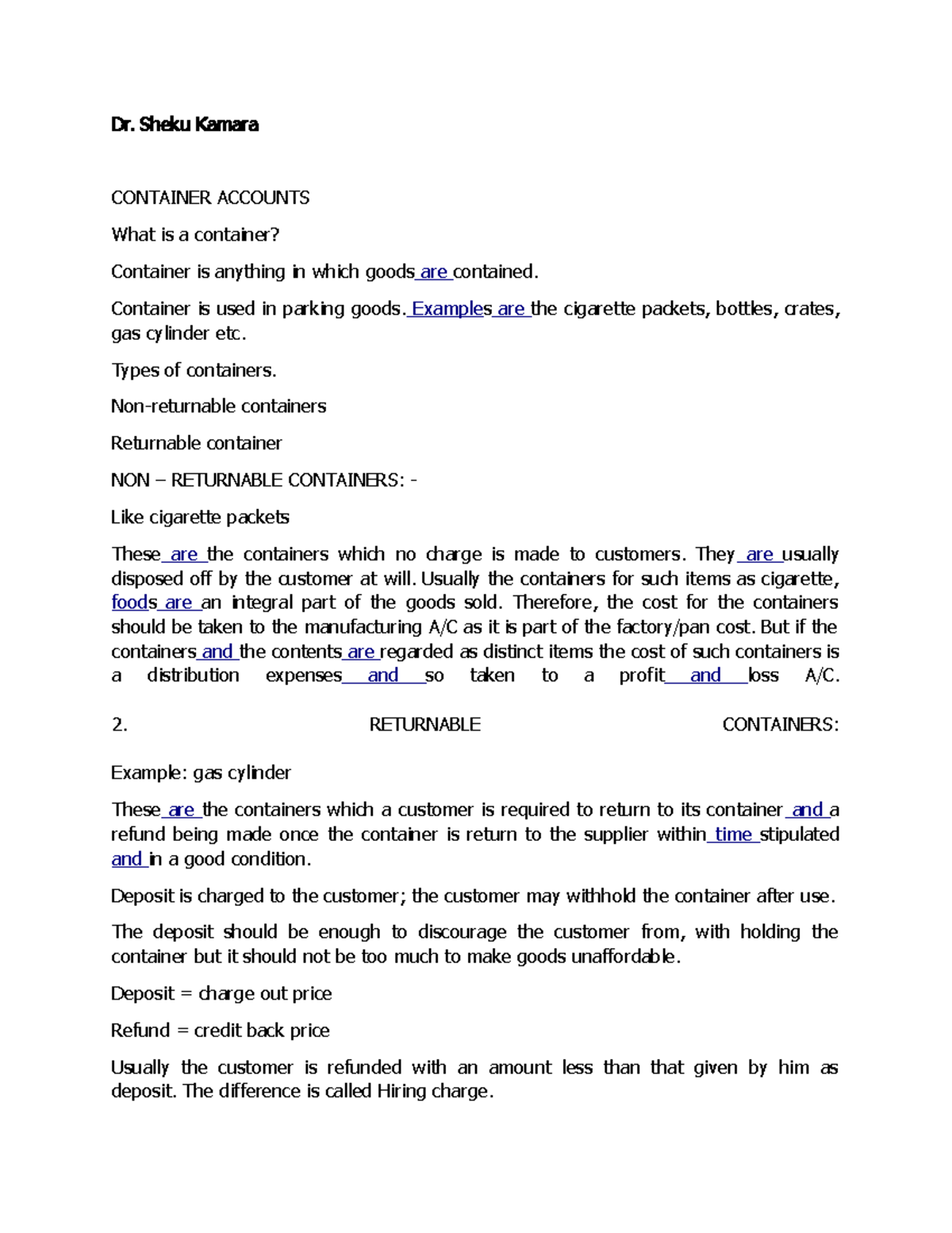 Container Accounts - Fundamentals - Dr. Sheku Kamara CONTAINER ACCOUNTS ...