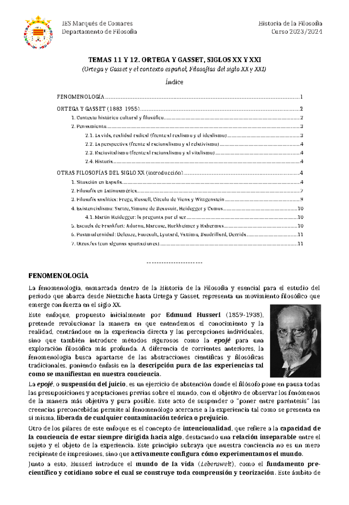 HF T11 Y T12 La Filosofía Española Ortega Y Gasset Y Siglo XX - IES ...