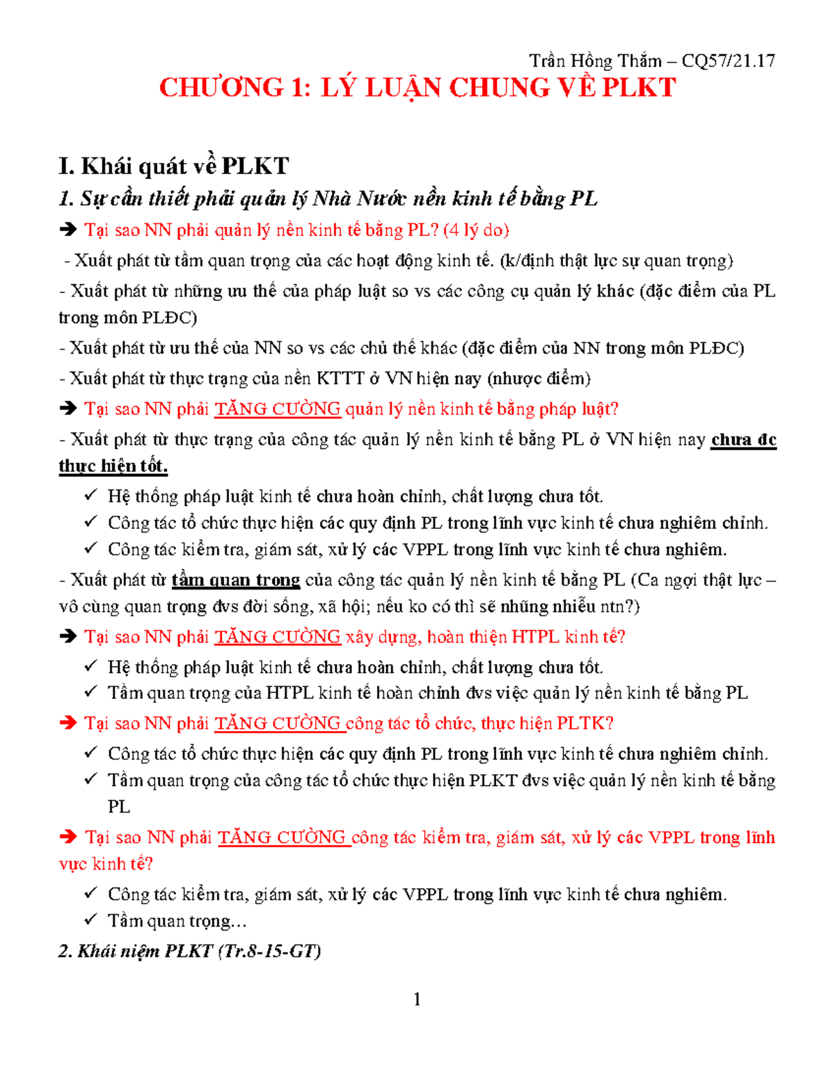 Vở ghi PLKT final - vở ghi - CHƯƠNG 1: LÝ LUẬN CHUNG VỀ PLKT I. Khái ...