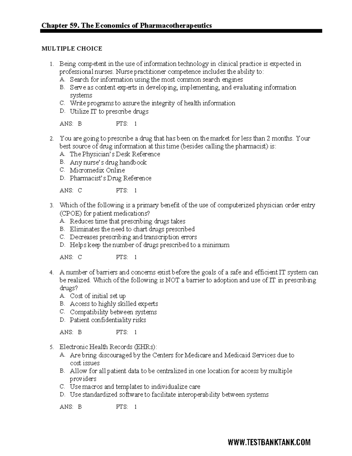 Ch59 - Test bank - Chapter 59. The Economics of Pharmacotherapeutics ...