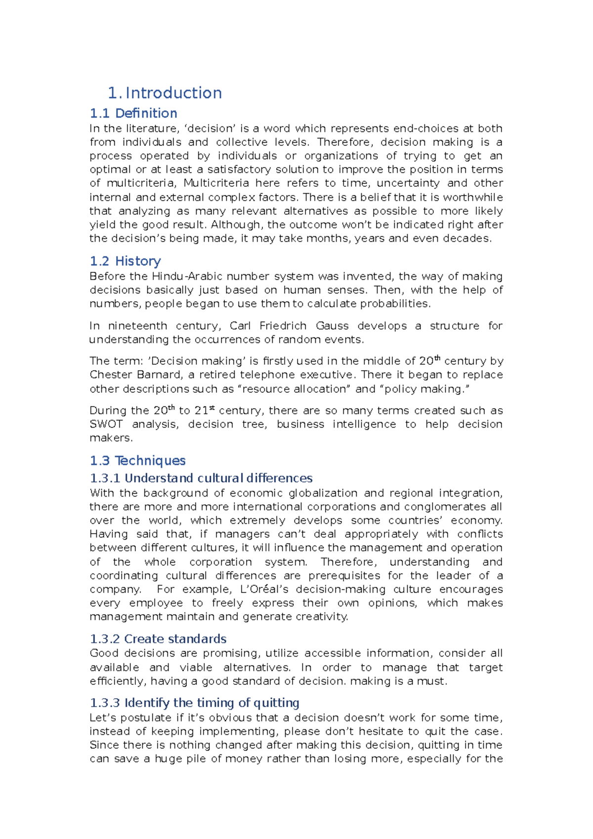 Desicion making Nice 1. Introduction 1 Definition In the literature