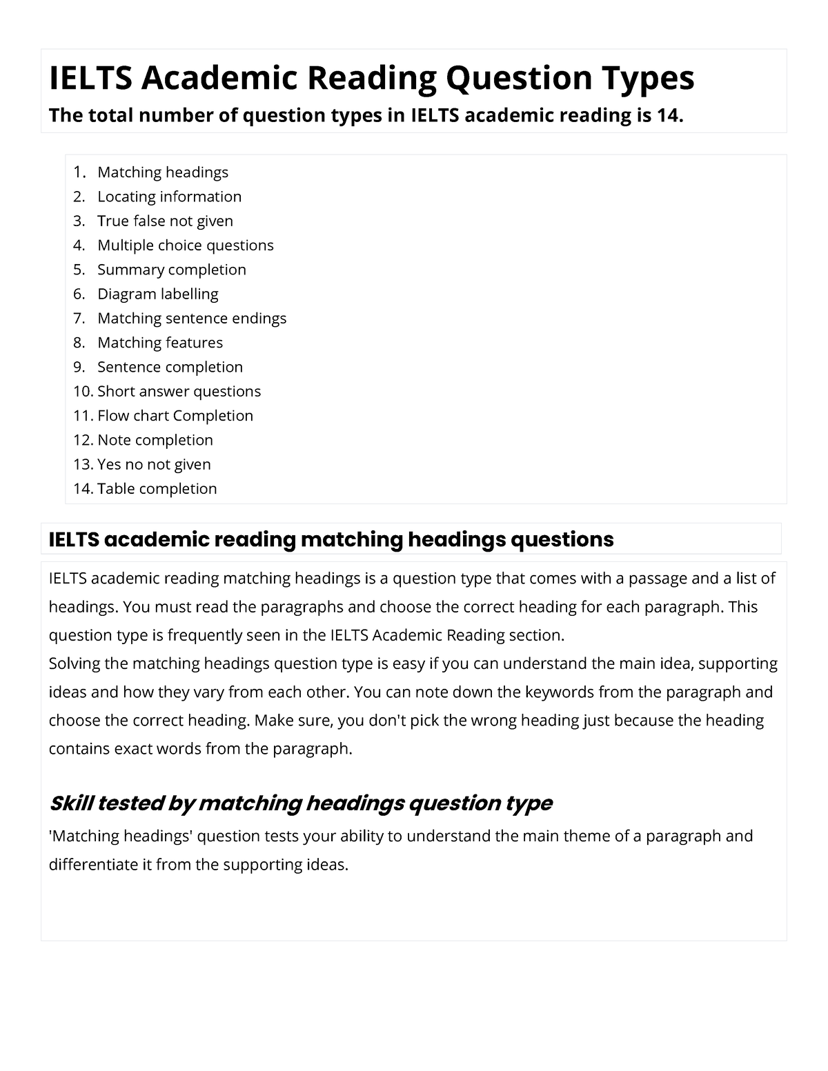 Ielts Academic Reading Question Types - IELTS Academic Reading Question ...