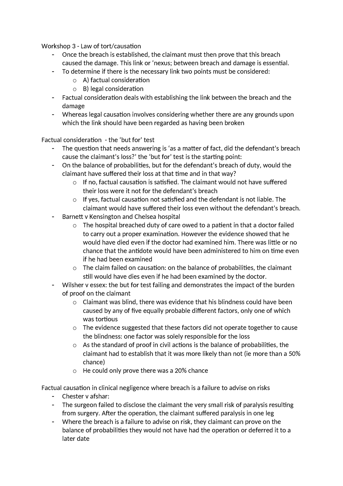 Workshop 3 - law of tort:causation - Workshop 3 - Law of tort/causation ...