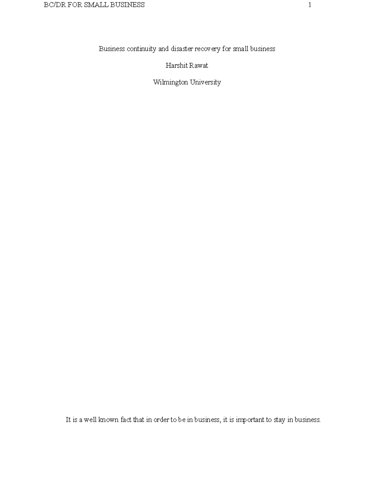 BC DR FOR Small Business - BC/DR FOR SMALL BUSINESS 1 Business ...