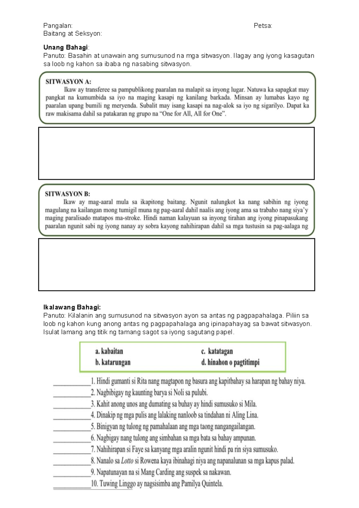 ESP 7 ACT1 - NOTES - Wika, Kultura Sa Mapayapang Lipunan - Pangalan ...