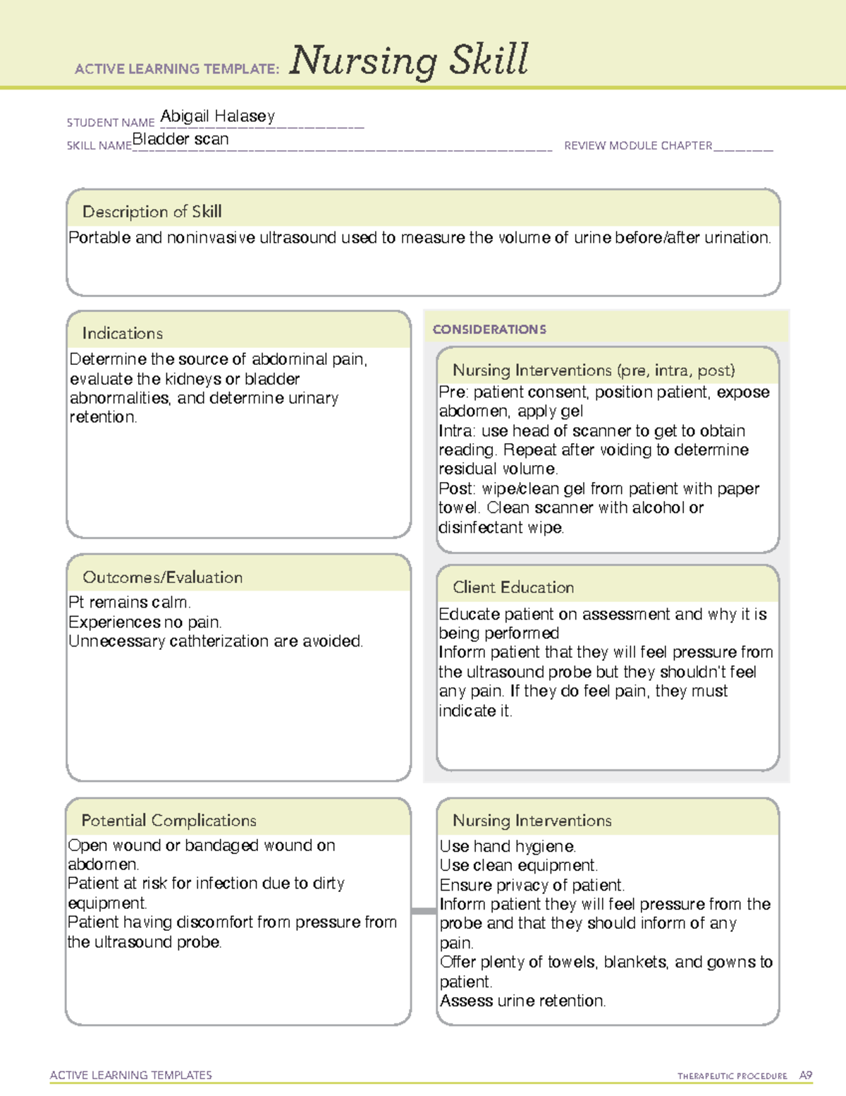 Bladder scan nursing skill form - ACTIVE LEARNING TEMPLATES THERAPEUTIC ...