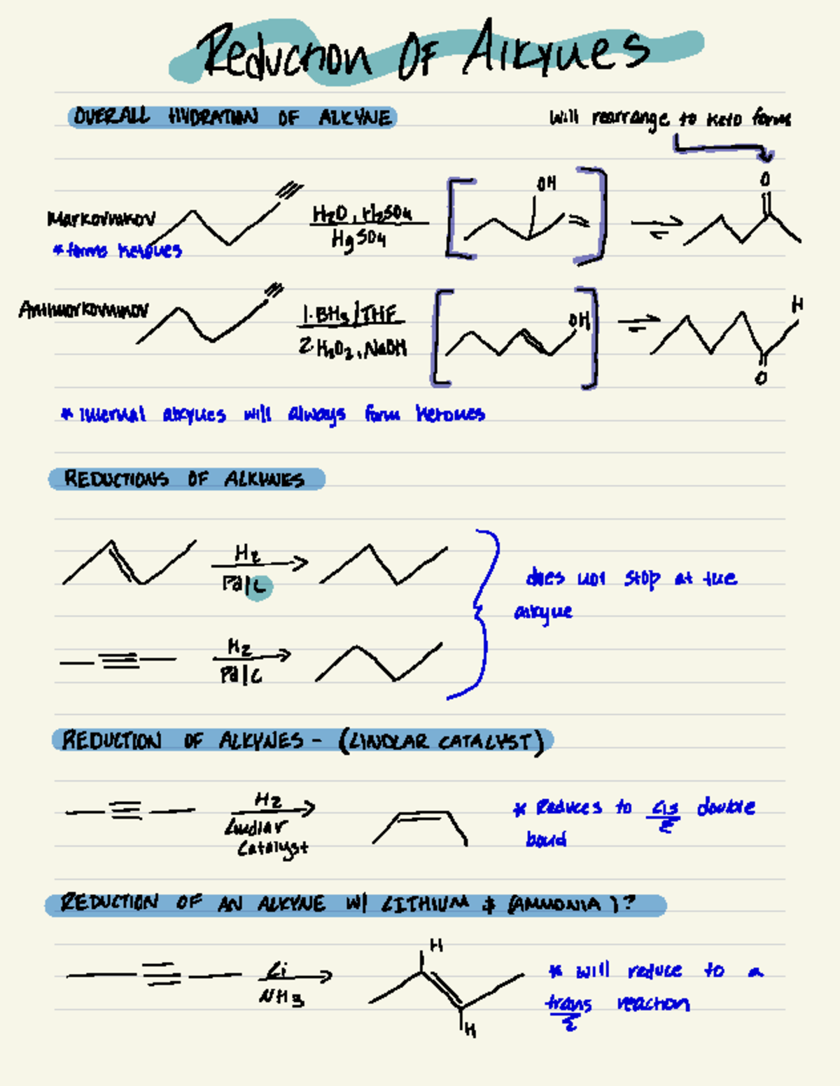 Ochem Lecture Reduction Of Alkyne - Reduction OF Alkynes OVERALL ...