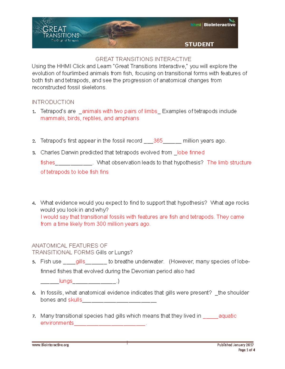 TetrapodGreat Trans Interactiveworksheet WORKSHEET GREAT