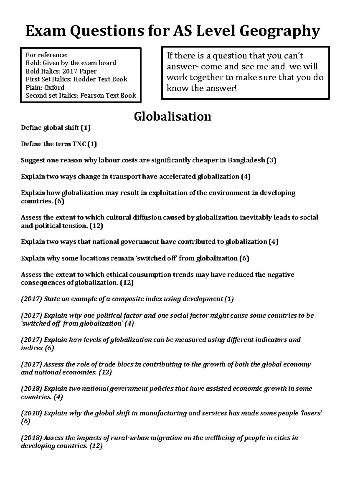 ALL Topics AS Exam Qs - Useful for revision - practice questions for ...